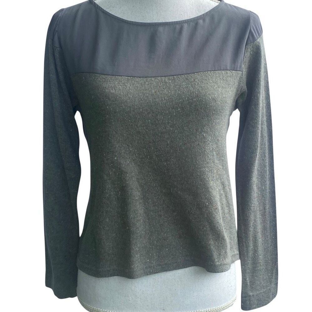 Dagg & Stacey Womens Navy Gray Color Block Long Sleeve Yoke Knit Top Size 4